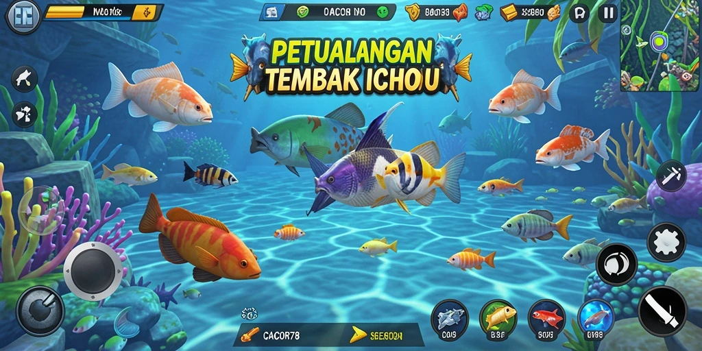 Tangkapan layar permainan Tembak Ikan yang penuh warna dan seru.