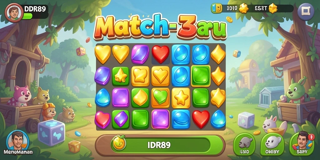 Tangkapan layar permainan IDR89 dengan gameplay Match-3 yang seru dan menantang.