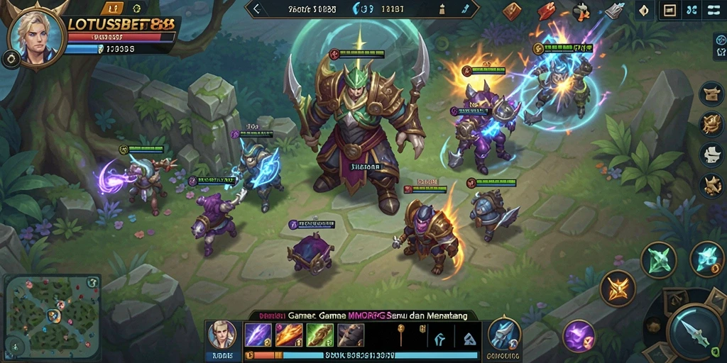 Screenshot gameplay LOTUSBET88 menampilkan pertarungan epik di dunia MMORPG.