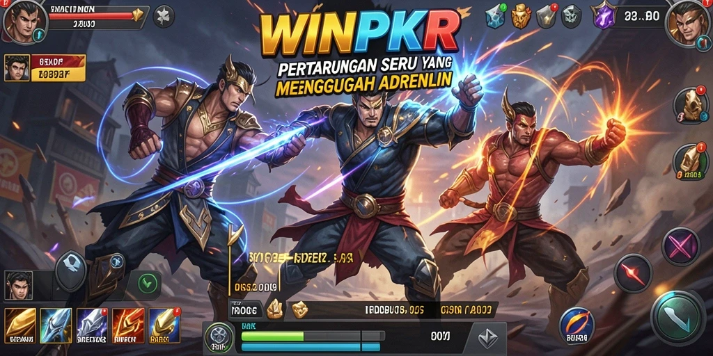 Tampilan perjuangan seru dalam WINPKR saat karakter bertarung.